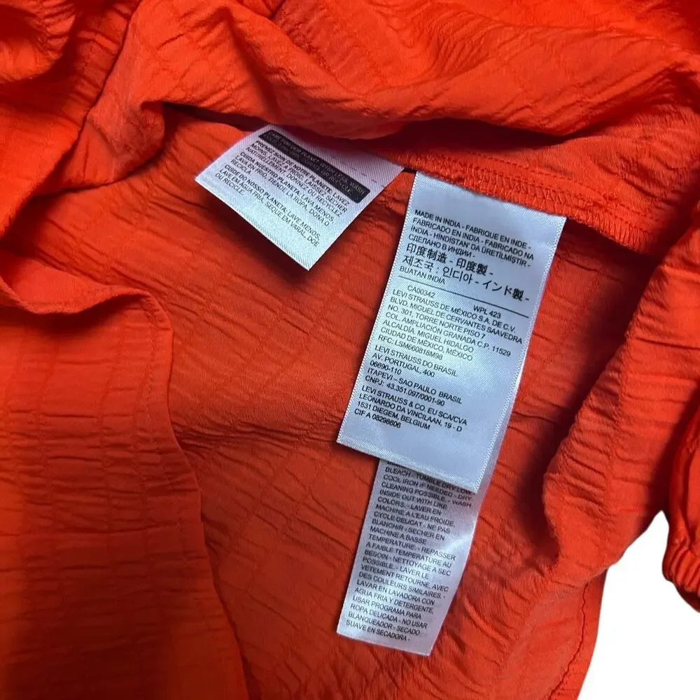 NWT Levi's Embry Tie Front Orange Puff Sleeve Blouse Levis Boho Top size Medium - Picture 6 of 7